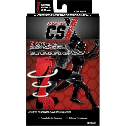  CSX Compression Socks for Men and Women, Knee High, Recovery Support, Athletic Sport Fit, Silver on Black, Medium (15-20 mmHg)