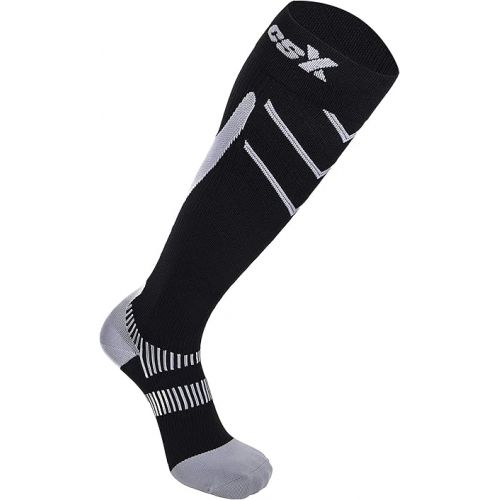  CSX Compression Socks for Men and Women, Knee High, Recovery Support, Athletic Sport Fit, Silver on Black, Medium (15-20 mmHg)