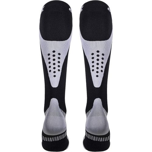  CSX Compression Socks for Men and Women, Knee High, Recovery Support, Athletic Sport Fit, Silver on Black, Medium (15-20 mmHg)