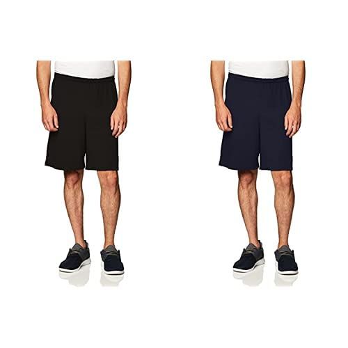  Champion 2 Pack Jersey Short with Pockets, Black/Navy, Large/Large