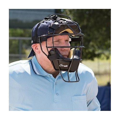  Champion Sports Lightweight Umpire Face Mask - Durable, Premium Construction Umpire Face Mask - Extended Guards/Adjustable Harness - Adult Size - Black