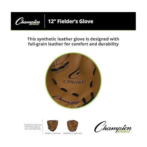  Champion Sports 10.5'' Fielder's Glove - Synthetic Leather Front and Back for Comfort Grip | Closed Basket Web and Conventional Back Design | Deep Set Pocket | Age: Elementary | Left-Handed Glove