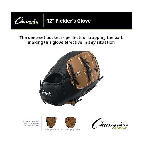  Champion Sports 10.5'' Fielder's Glove - Synthetic Leather Front and Back for Comfort Grip | Closed Basket Web and Conventional Back Design | Deep Set Pocket | Age: Elementary | Left-Handed Glove