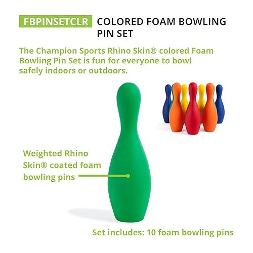  Champion Sports Multicolor Bowling Pins: Weighted Foam Set for Training & Kids Games, Medium