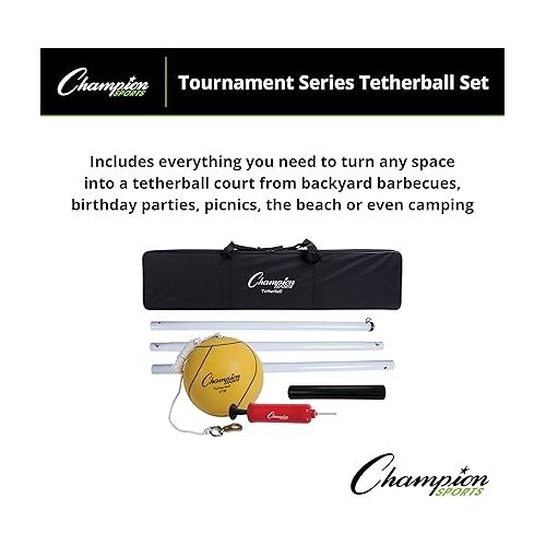  Champion Sports Tournament Tetherball Set: Classic Backyard Lawn Beach and Pool Party Game