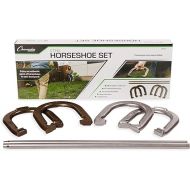 Champion Sports Horseshoe Set: Traditional Outdoor Lawn Game includes Four Professional Solid Steel Horseshoes with Solid Steel Stakes & Carrying Storage Case