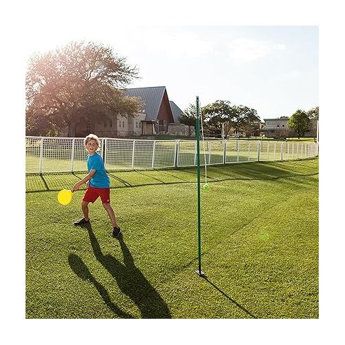  Champion Sports TTGAME Tetherball Tennis: Swingball Outdoor Lawn Game for Kids, Adults, and Families - Backyard Tether Kit with Tennis Ball and Paddle Set