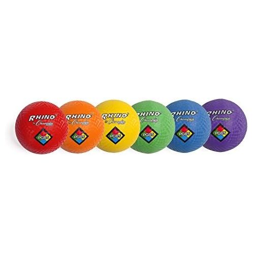  [아마존베스트]Champion Sports Playground Ball Set: 6 Multi Colored Textured Nylon Soft Rubber Bouncy Indoor Outdoor Balls Perfect for Kids Dodgeball Kickball Foursquare or Handball Games