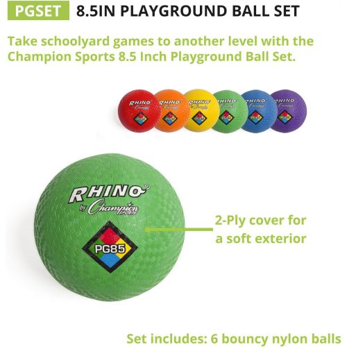  [아마존베스트]Champion Sports Playground Ball Set: 6 Multi Colored Textured Nylon Soft Rubber Bouncy Indoor Outdoor Balls Perfect for Kids Dodgeball Kickball Foursquare or Handball Games