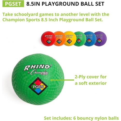  [아마존베스트]Champion Sports Playground Ball Set: 6 Multi Colored Textured Nylon Soft Rubber Bouncy Indoor Outdoor Balls Perfect for Kids Dodgeball Kickball Foursquare or Handball Games