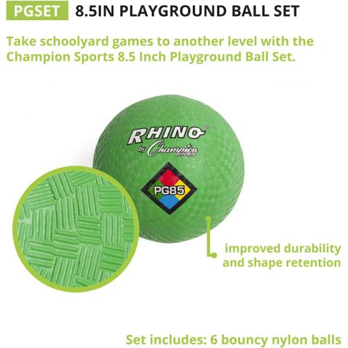  [아마존베스트]Champion Sports Playground Ball Set: 6 Multi Colored Textured Nylon Soft Rubber Bouncy Indoor Outdoor Balls Perfect for Kids Dodgeball Kickball Foursquare or Handball Games