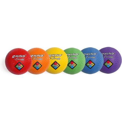  [아마존베스트]Champion Sports Playground Ball Set: 6 Multi Colored Textured Nylon Soft Rubber Bouncy Indoor Outdoor Balls Perfect for Kids Dodgeball Kickball Foursquare or Handball Games