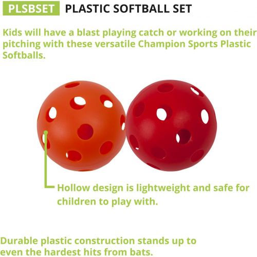  Champion Sports Plastic Softball Set, 6 Assorted Colors