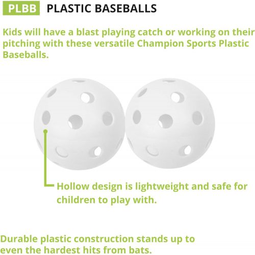  Champion Sports Plastic Baseball, White - One Dozen (12), 9-Inch