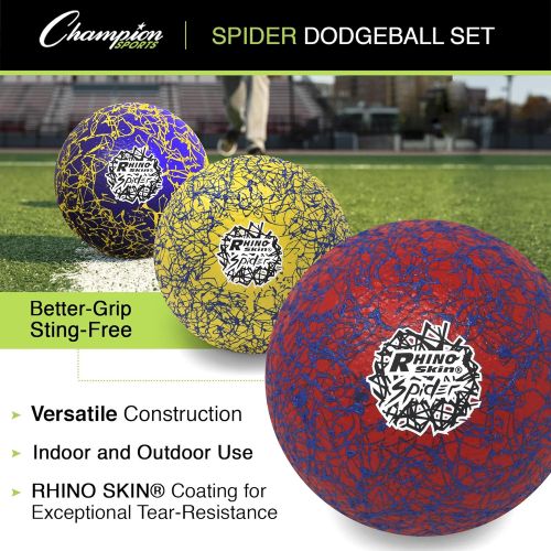  Champion Sports Premium Rhino Skin Extreme Color Dodgeballs - Glow in the Dark, Color Changing, and Spider Grip - Low Bounce Dodgeballs