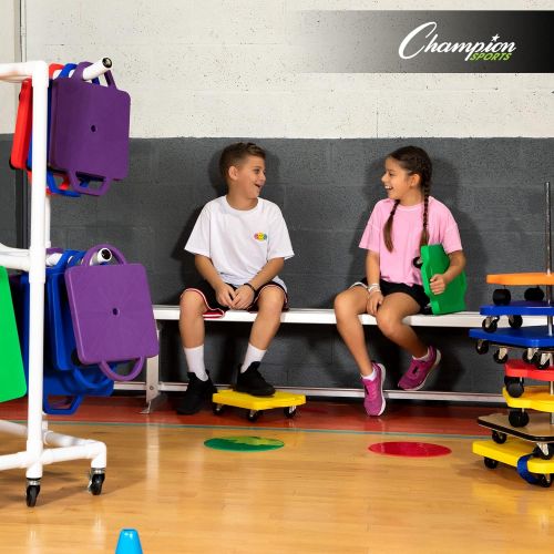  Champion Sports Scooter Board with Handles, Set of 6, Wide 12 x 12 Base - Multi-Colored, Fun Sports Scooters with Non-Marring Plastic Casters for Children - Premium Kids Outdoor Ac