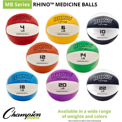  Champion Sports Exercise Medicine Balls, 8 Sizes, Leather with No-Slip Grip - Weighted Med Ball Set for Weight Training, Stability, Plyometrics, Cross Training, Core Strength - Hea
