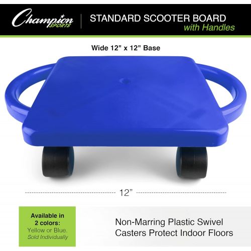  Champion Sports Standard Scooter Board with Handles, Assorted Colors (Yellow or Blue)