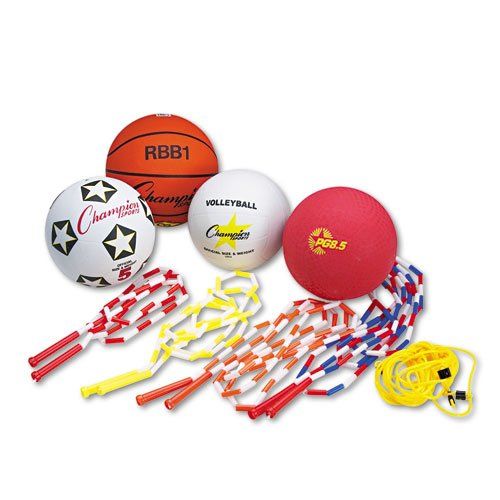  Champion Sports - Physical Education Kit wSeven Balls, 14 Jump Ropes, Assorted Colors - Sold As 1 Set - Equipment for multiple games in one simple package.