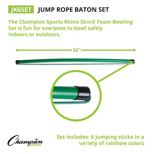  Champion Sports Kids Jump Rope: Set of 6 Jumping Ropes and Sticks for Fitness