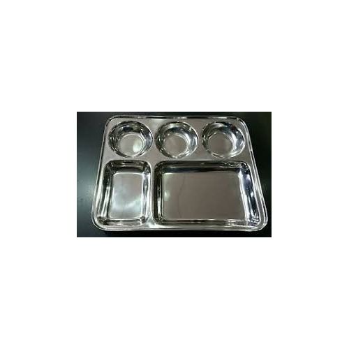  Chanaksha Trading Rectangular Dinner Plate Combo of 5 in 1 Rectangle 5 Compartment Divided Plate/Thali/Bhojan Thali/Mess Tray/Dinner Plate