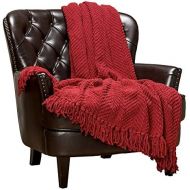 [아마존 핫딜] [아마존핫딜]Chanasya Textured Knitted Super Soft Throw Blanket with Tassels Warm Cozy Plush Lightweight Fluffy Woven Blanket for Bed Sofa Chair Couch Cover Living Bed Room Acrylic Red Throw Bl