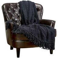 [아마존 핫딜] Chanasya Textured Knitted Super Soft Throw Blanket with Tassels Warm Cozy Lightweight Fluffy Woven Blanket for Bed Sofa Couch Cover Living Bed Room Acrylic Black Throw Blanket (50x