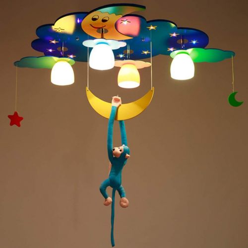  Chandeliers Lighting Ceiling Fans Childrens Room Lighting LED Ceiling Light Boy Girl Bedroom Cartoon lamp Childrens Bedroom Eye Protection Star Moon Child Toy lamp (Color : Blue, S