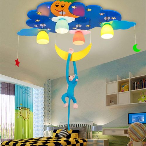  Chandeliers Lighting Ceiling Fans Childrens Room Lighting LED Ceiling Light Boy Girl Bedroom Cartoon lamp Childrens Bedroom Eye Protection Star Moon Child Toy lamp (Color : Blue, S