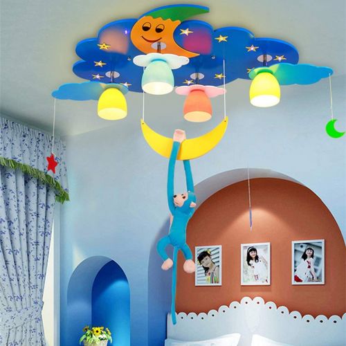  Chandeliers Lighting Ceiling Fans Childrens Room Lighting LED Ceiling Light Boy Girl Bedroom Cartoon lamp Childrens Bedroom Eye Protection Star Moon Child Toy lamp (Color : Blue, S