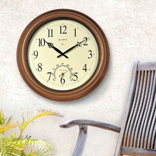  AcuRite 18-inch Atomic Metal Copper Outdoor Clock with Thermometer