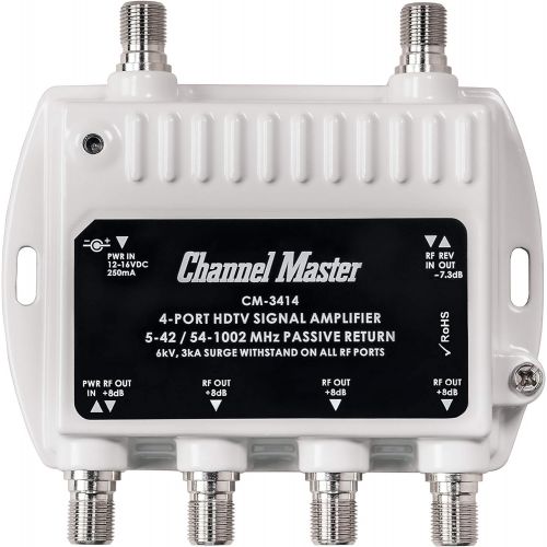  Channel Master Ultra Mini 4 TV Antenna Amplifier, TV Antenna Signal Booster with 4 Outputs for Connecting Antenna or Cable TV to Multiple Televisions (CM-3414),White