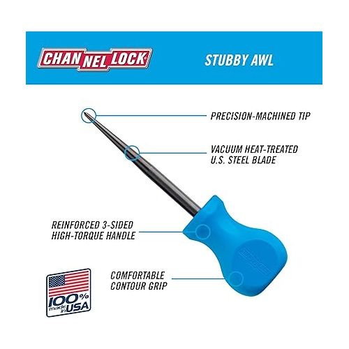  CHANNELLOCK SAW3H 3-inch Professional Scratch Awl Pick, Precision Machined Non-Magnetic, Made in USA, Molded Tri-Lobe Grip