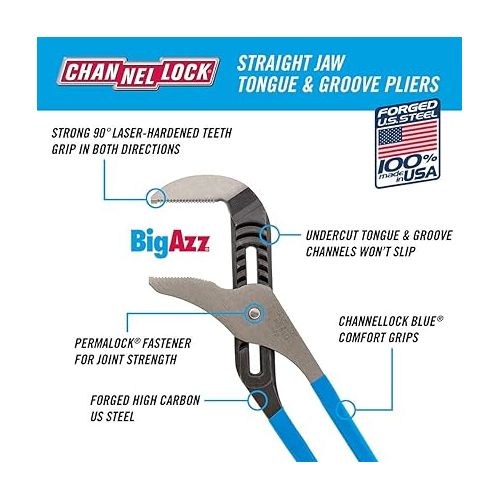  Channellock 480 BIGAZZ Tongue and Groove Pliers | 20.25-Inch Straight Jaw Groove Joint Plier | 5.5-Inch Jaw Capacity | Laser Heat-Treated 90° Teeth| Forged High Carbon Steel | Made in USA