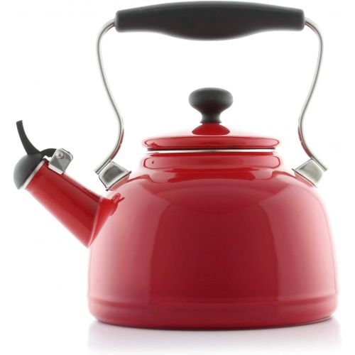  [아마존베스트]Chantal Vintage Enamel on Steel Whistling Teakettle, 1.7 quart, Apple Red