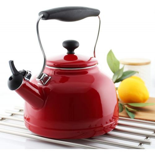  [아마존베스트]Chantal Vintage Enamel on Steel Whistling Teakettle, 1.7 quart, Apple Red