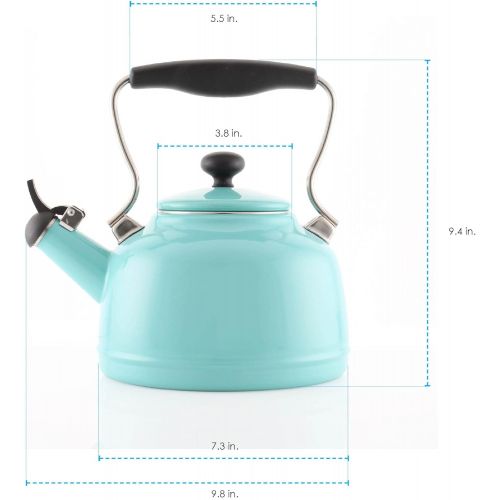  Chantal Vintage Enamel on Steel Whistling Teakettle, 1.7 quart, Aqua