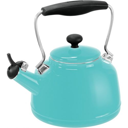  Chantal Vintage Enamel on Steel Whistling Teakettle, 1.7 quart, Aqua