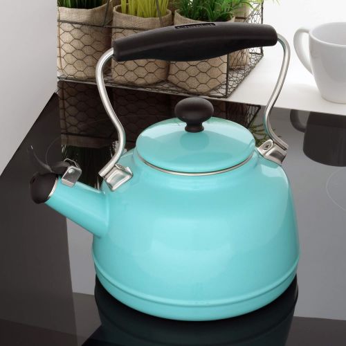  Chantal Vintage Enamel on Steel Whistling Teakettle, 1.7 quart, Aqua