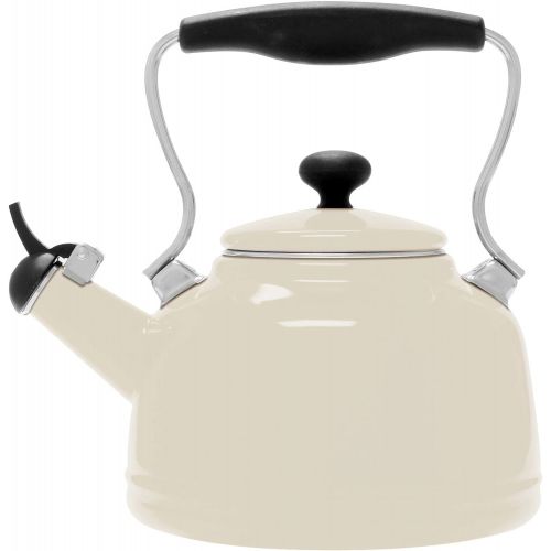  Chantal Vintage Enamel on Steel Whistling Teakettle, 1.7 quart, Almond