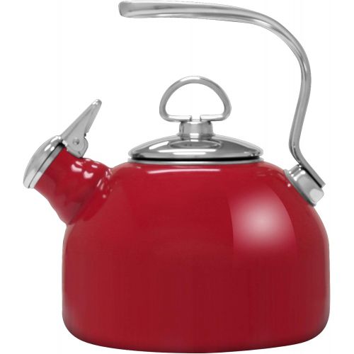  Chantal Tea Kettle Classic Harmonica Whistling Teakettle, 1.8 quart, Chili Red