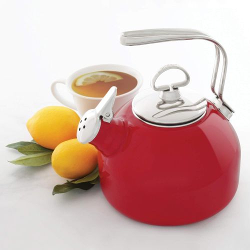  Chantal Tea Kettle Classic Harmonica Whistling Teakettle, 1.8 quart, Chili Red