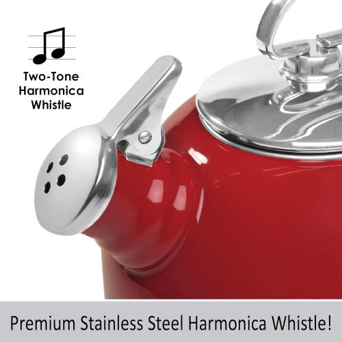  Chantal Tea Kettle Classic Harmonica Whistling Teakettle, 1.8 quart, Chili Red