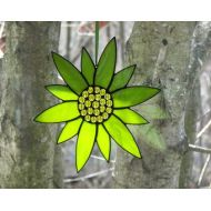 ChapmanStainedGlass Stained Glass Flower Lime Green, Stainegd Glass Suncatcher, Lime Green Flower, Suncatcher, Stained glass Flower Stained Glass Sunflower