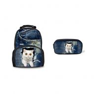 Chaqlin CHAQLIN White Cat Backpack Cute Cat Dog Kids School Bag with Pencil Bags for Girls Gifts