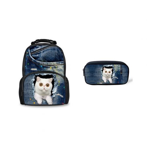  Chaqlin CHAQLIN White Cat Backpack Cute Cat Dog Kids School Bag with Pencil Bags for Girls Gifts