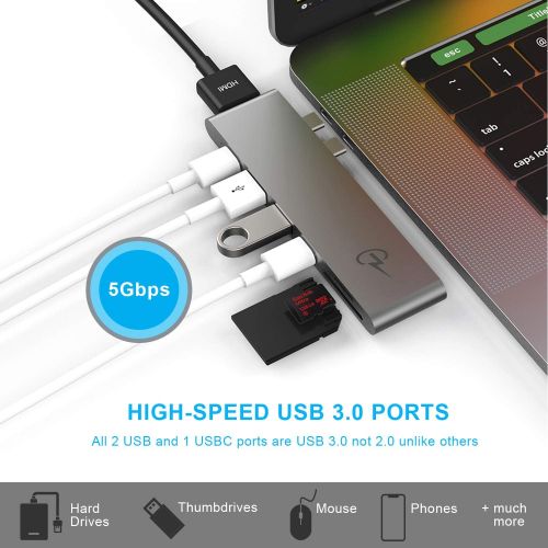 CharJenPro USB C Hub for Apple MacBook Air 2018, MacBook Pro 2018, 2017, 2016, Certified USB C Dongle, MacBar, Thunderbolt 3, 5K@60Hz, HDMI 4K, Type C, 2 USB 3.0, SDMicro SD Card Reader, USB