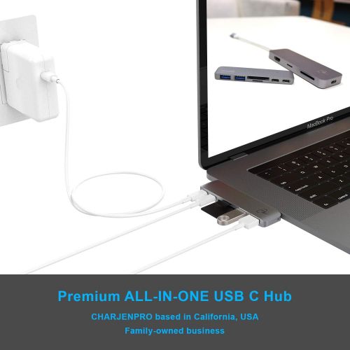  CharJenPro USB C Hub Certified for Apple MacBook Air 2018, MacBook Pro 2018, 2017, 2016 - USBC Adapter, Premium MacStick, Thunderbolt 3, 5K@60Hz, Type C, 2 USB 3.0, SD and Micro SD Card Reade