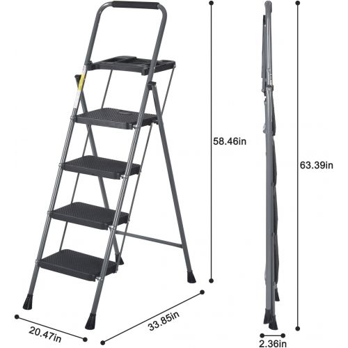  CharaVector 4 Step Ladder, Lightweight Folding Step Stool with Tool Platform and Convenient Handgrip Sturdy Wide Pedal for 330 lbs Capacity