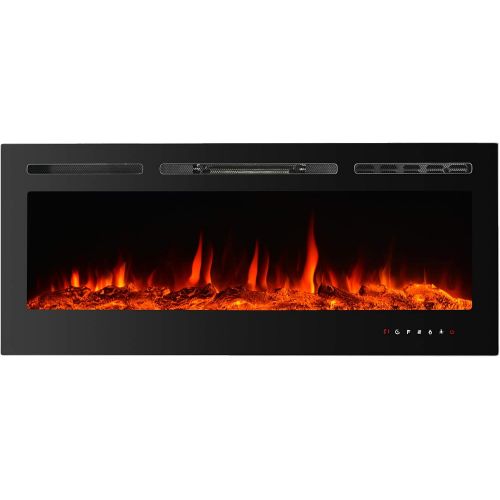  CharaVector Electric Fireplaces Recessed Wall Mounted Fireplace Insert 50 Inch Wide Heater LED Fire Place Remote Control & Touch Screen